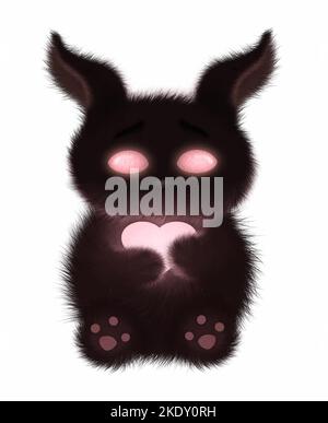 Cute hairy monster with a heart in his paws Stock Vector