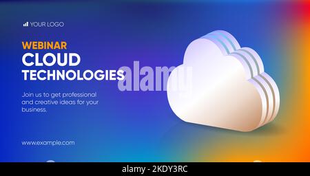 Business webinar banner template for social media or flyer. Background and cloud technologies concept 3d illustration for social media banner post design in vector.  Stock Vector