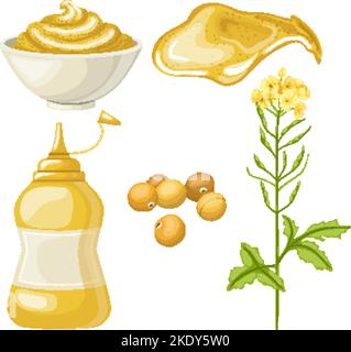 mustard sauce food set cartoon vector illustration Stock Vector
