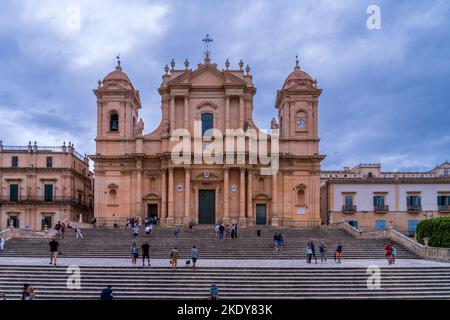 Saint Nicholas Cathedral, an impressive Baroque church in Noto. Sicily. Italy. Stock Photo