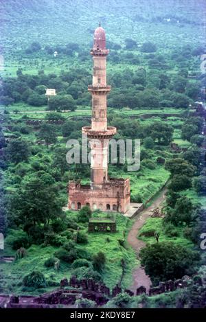 The Chand Minar or the Tower of the Moon is a medieval tower in Daulatabad, India. The tower is located in the state of Maharashtra near the Daulatabad-Deogiri fort complex. It was erected in 1445 C.E by King Ala-ud-din Bahmani to commemorate his capture of the fort. Stock Photo