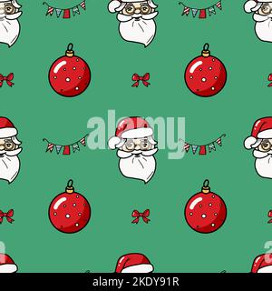 Christmas seamless pattern for fabric, wrapping. Merry santa claus, toy ball Stock Vector