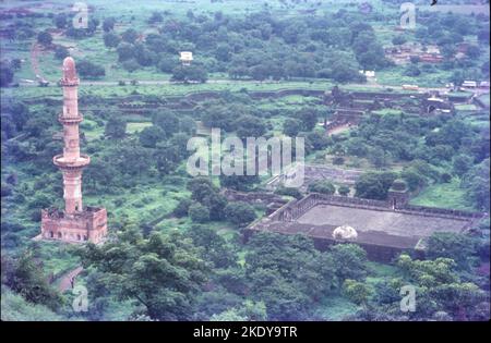 The Chand Minar or the Tower of the Moon is a medieval tower in Daulatabad, India. The tower is located in the state of Maharashtra near the Daulatabad-Deogiri fort complex. It was erected in 1445 C.E by King Ala-ud-din Bahmani to commemorate his capture of the fort. Stock Photo