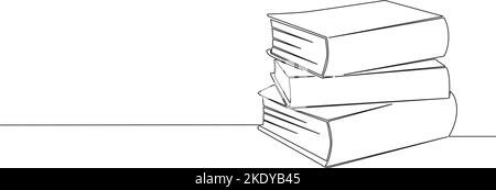 continuous single line drawing of stack of books, line art vector illustration Stock Vector