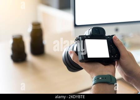 Close-up of a photographic camera screen with Stock Photo