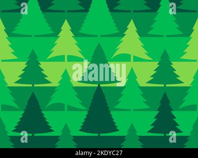 Christmas trees seamless pattern. Christmas trees in a flat style in green colors. Spruces and pines. Festive design for wallpapers and banners. Vecto Stock Vector