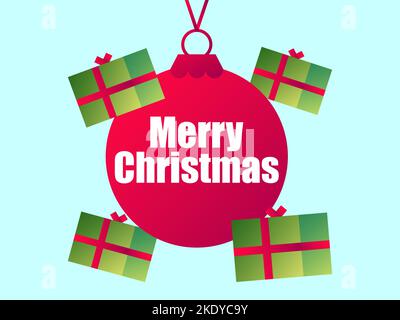 Merry Christmas. Hanging Christmas ball with 3d gift boxes. Christmas tree decoration. Xmas present. Festive design for greeting card, invitation and Stock Vector