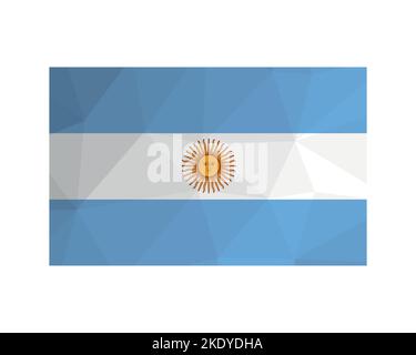 Vector illustration. Official ensign of Argentina. National flag with yelow sun, blue and white stripes. Creative design in low poly style with triang Stock Vector