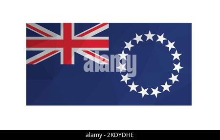 Vector illustration. Official symbol of Cook Islands. National flag with stars, blue color. Creative design in low poly style with triangular shapes. Stock Vector