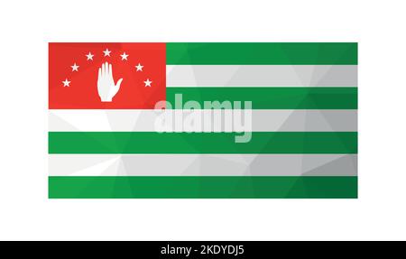 Vector illustration. Official symbol of Abkhazia. National flag with white and green stripes; open hand and five-pointed stars on red field. Low poly Stock Vector