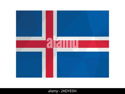 Vector illustration. Official symbol of Iceland. National Icelandic flag in blue, red, white colors. Creative design in low poly style with triangular Stock Vector