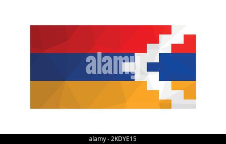 Vector illustration. National flag in red, blue, green colors. Official symbol of Artsakh (Nagorno-Karabakh Republic). Creative design in low poly sty Stock Vector