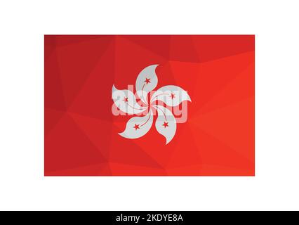 Vector illustration. Official symbol of Hong Kong. National flag with five-petal flower on red background. Creative design in low poly style with tria Stock Vector