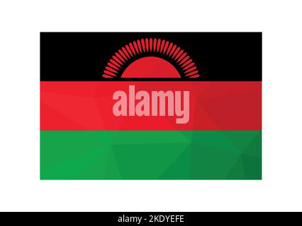 Vector illustration. Official symbol of Malawi. National flag in black, green, red colors and sun. Creative design in low poly style with triangular s Stock Vector