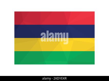 Vector illustration. Official ensign of Mauritius. National flag with red, blue, yellow, green stropes. Creative design in low poly style with triangu Stock Vector