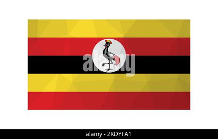 Vector illustration. Official symbol of Uganda. National flag with bird and yellow, red, black stripes. Creative design in low poly style with triangu Stock Vector