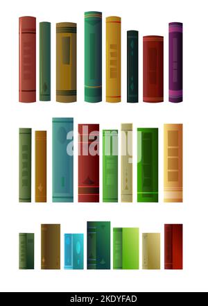Set books objects. Great collection for reading. Library or bookstore. Side view. Isolated on white background. Vector Stock Vector