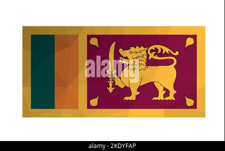Vector illustration. Official ensign of Sri Lanka. National flag with golden lion on colorful background. Creative design in polygonal style with tria Stock Vector