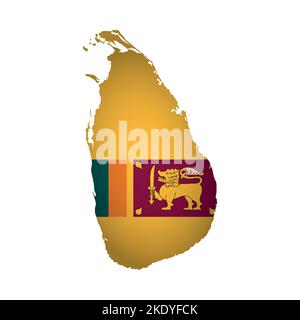 Vector isolated illustration. Official ensign on map of Sri Lanka. National flag with golden lion on colorful background. Creative design in polygonal Stock Vector