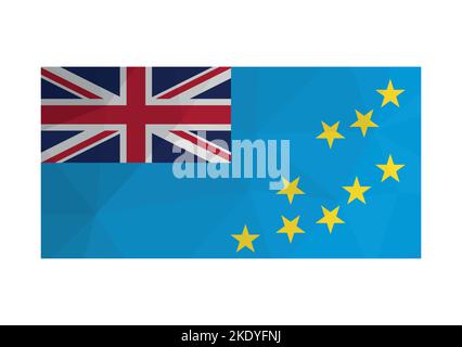 Vector illustration. Official ensign of Tuvalu. National flag with yellow stars on blue background. Creative design in low poly style with triangular Stock Vector