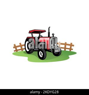 Vector illustration of a tractor on a farm Stock Vector Image & Art - Alamy