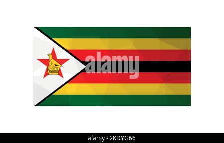 Vector illustration. Official symbol of Zimbabwe; National flag. Creative design in low poly style with triangular shapes. Stock Vector