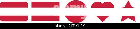 A digital illustration set of the Austrian flag in different icon shapes like a heart and a star Stock Vector