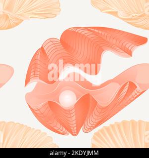 Seamless  texture   sea shells and pearls sea life background  vintage  vector Illustration editable hand draw Stock Vector