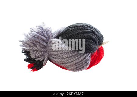 Woolen handmade toy bird isolated on white background Stock Photo