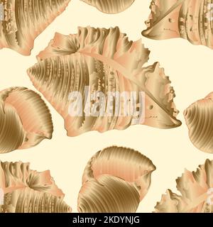 Seamless  texture   sea shells sepia color sea life background  vintage  vector Illustration editable hand draw Stock Vector