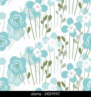 Seamless floral pattern based on traditional folk art ornaments. Art flowers on color background. Scandinavian style. Sweden nordic style. Vector Stock Vector
