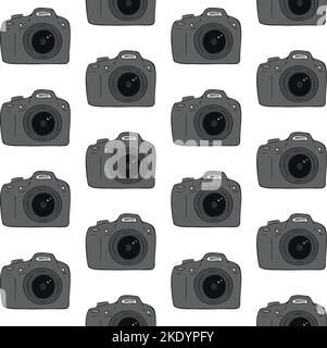 Vector seamless pattern of hand drawn doodle sketch colored photo camera isolated on white background Stock Vector