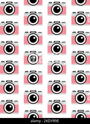 Vector seamless pattern of flat pink photo camera isolated on white background Stock Vector