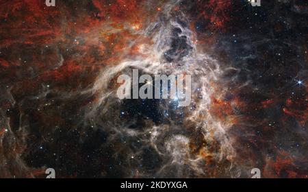 TARANTULA NEBULA - 2022 - Take a moment to stare into thousands of never-before-seen young stars in the Tarantula Nebula, which is scientifically call Stock Photo