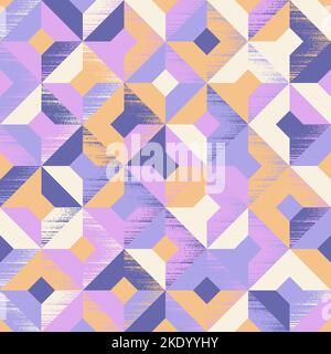Seamless pattern of squares and rhombuses chaotically painted in blue grey, blue purple, mauve, cream and apricot colors. Fashionable abstract background for wallpaper, wrapping products, textiles, fabrics, perfume, soap Stock Vector