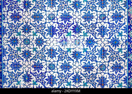 Geometric Handmade Turkish Tiles on the wall. Stock Photo