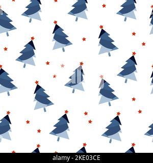 Seamless pattern with Christmas trees and stars. Stock vector illustration. Stock Vector