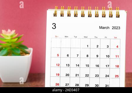 March 2023 Monthly desk calendar for 2023 year made from craft paper on ...