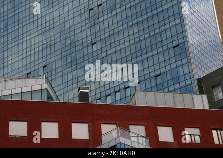 The modern office buildings in Bilbao, in a vertical shot Stock Photo ...