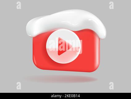 Video player, New Year's eve user interface playback button in the snow. Video, streaming, multimedia interface concept. Stock Vector