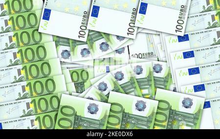 Euro banknotes in a cash fan mosaic pattern loop. European Union 100 EUR notes. Abstract concept of bank, finance, economy decorative design backgroun Stock Photo