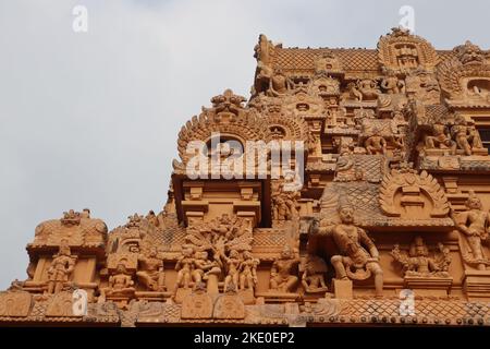 The entrance of the thousand-year-old Tanjore Brihatiyavarar temple. Stock Photo