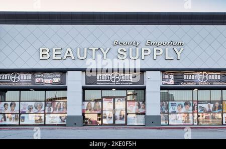 Houston, Texas USA 10-21-2022: Beauty Supply emporium storefront exterior in Houston, TX. Local small business retail. Stock Photo