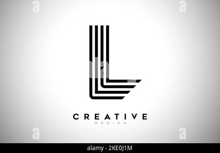 Lines Letter L Logo with Black Lines and Monogram Creative Style Design Vector. Minimalist L Letter Icon Design made of Lines Stock Vector
