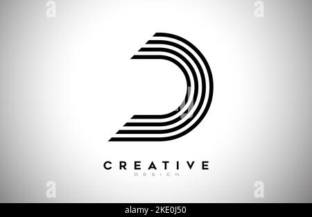 Lines Letter D Logo with Black Lines and Monogram Creative Style Design Vector. Minimalist D Letter Icon Design made of Lines Stock Vector