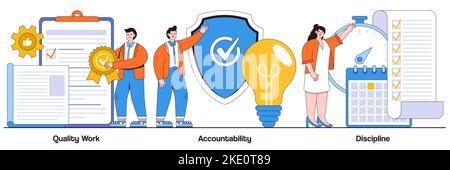 Quality work, accountability, discipline concept with people characters. Task and project management abstract vector illustration pack. Leadership, ca Stock Vector