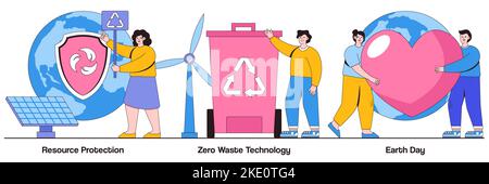 Resources protection, zero waste technology, earth day concept with people characters. Environmental activism illustration pack. Save the planet, clim Stock Vector