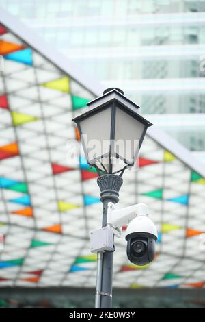 CCTV security camera operating outdoor  Stock Photo
