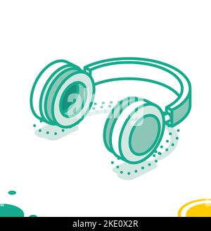 Headphones Isolated on White. Vector Illustration. Isometric Outline Icon. Stock Vector