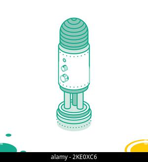 Studio Microphone Isolated on White. Vector Illustration. Isometric Outline Icon. Podcast Radio Sign and Broadcast Symbol. Stock Vector